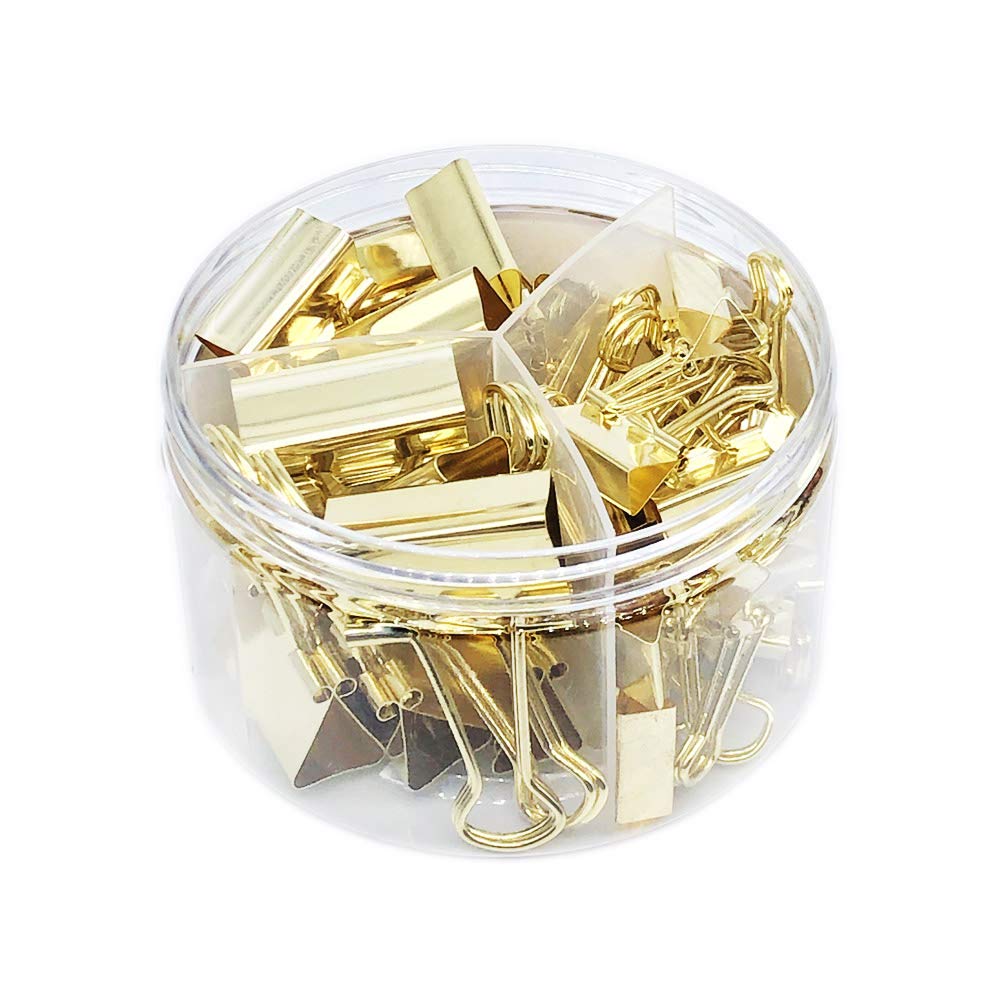 Gold Binder Clips Paper Clamps, Assorted Sizes Set (Small, Medium, Large) for Office School and
