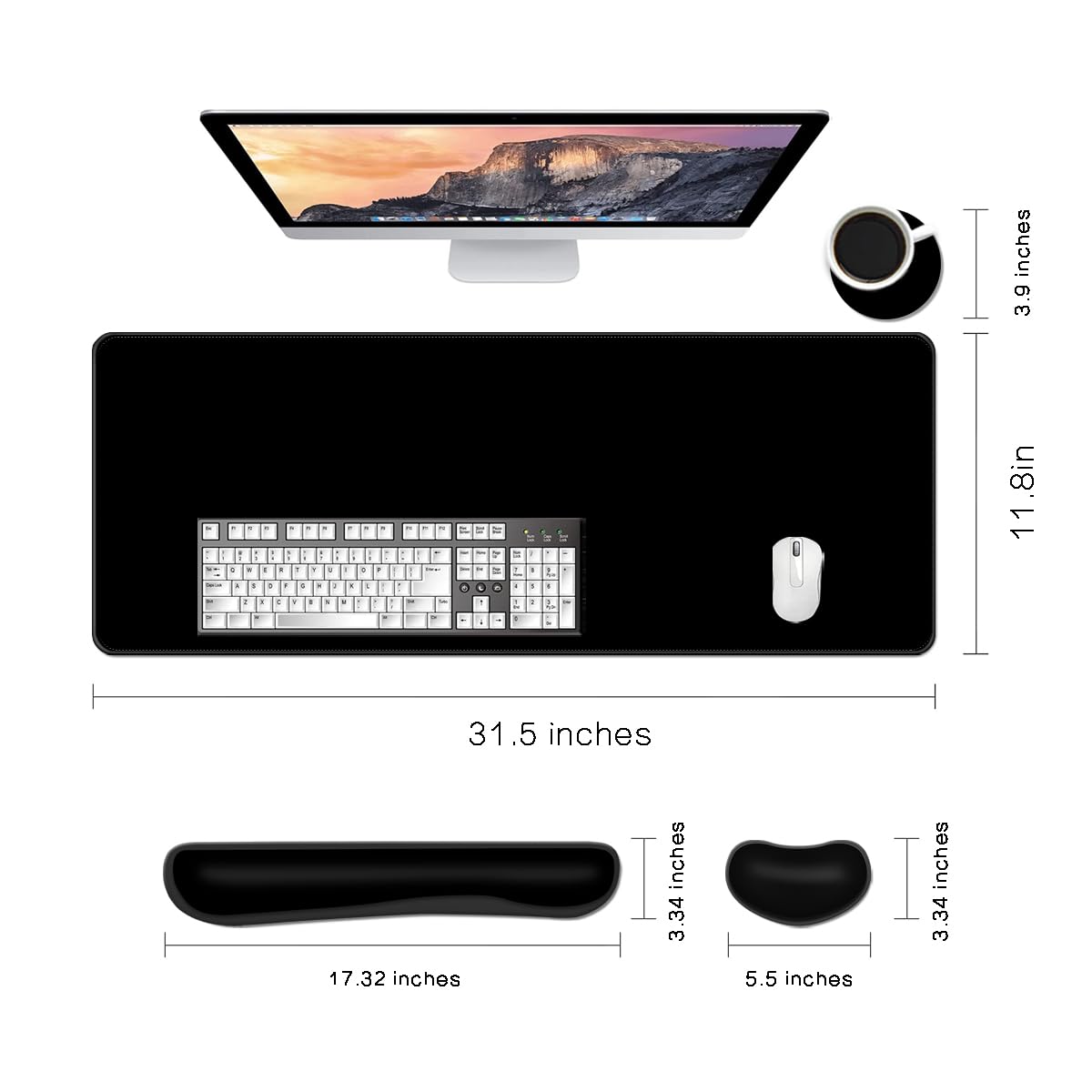 MIBITRI Keyboard Mouse Pad Set, Extended Gaming Mouse Pad+Ergonomics Keyboard Wrist Rest Support