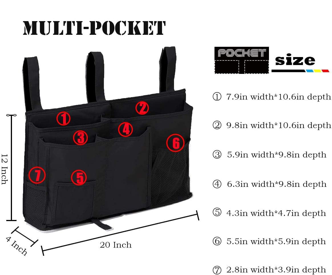 FUNYU Bedside Storage Caddy, Hanging Storage Organizer Bag with 8 Pockets for Bunk Dorm Rooms