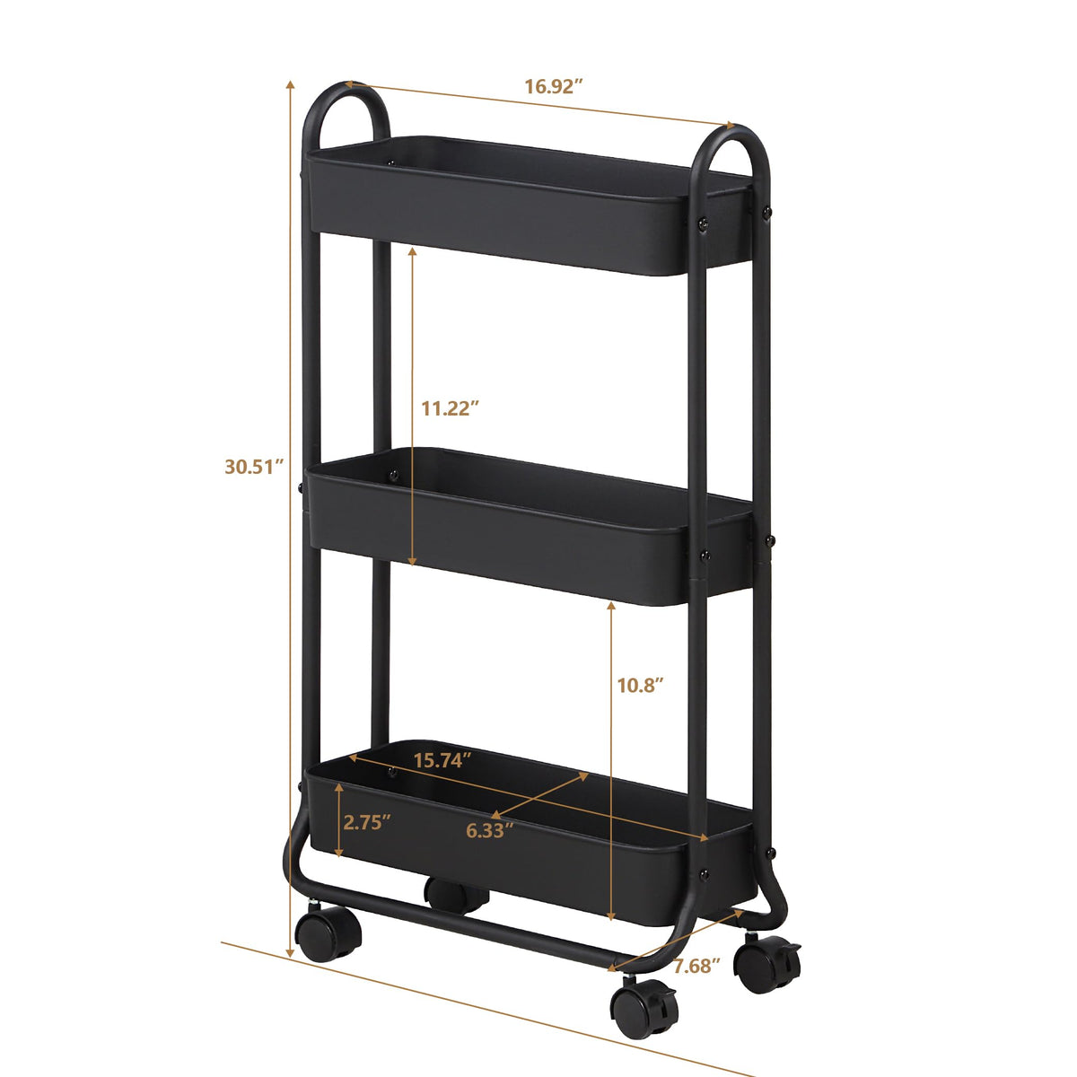 SunnyPoint Slim Rolling Storage Cart, 3 Tier Bathroom Storage Organizer Bathroom, Laundry Utility