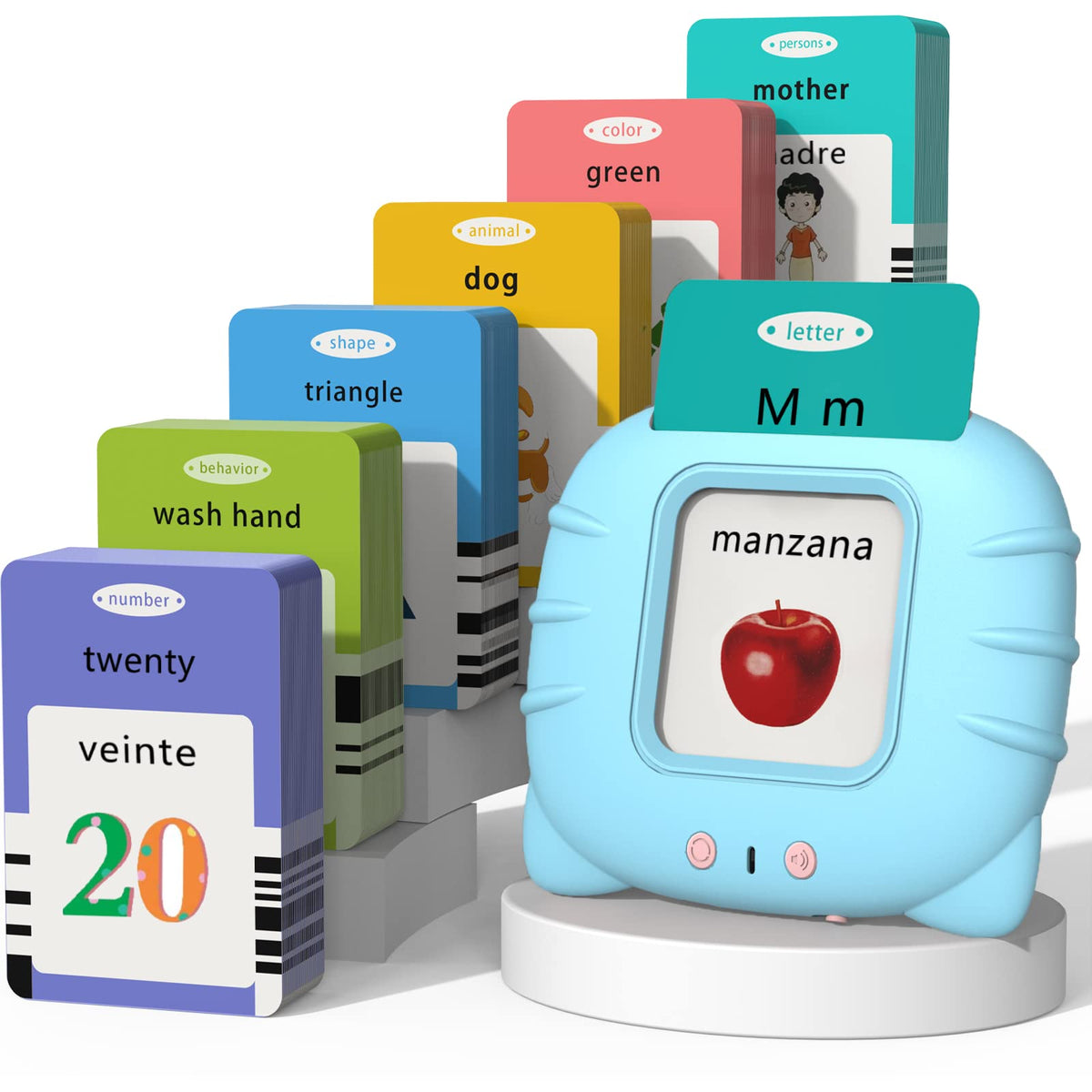 Startcan Spanish & English Talking Flash Cards for Toddlers 1 2 3 4 5 6, Audible Toys for Kids to