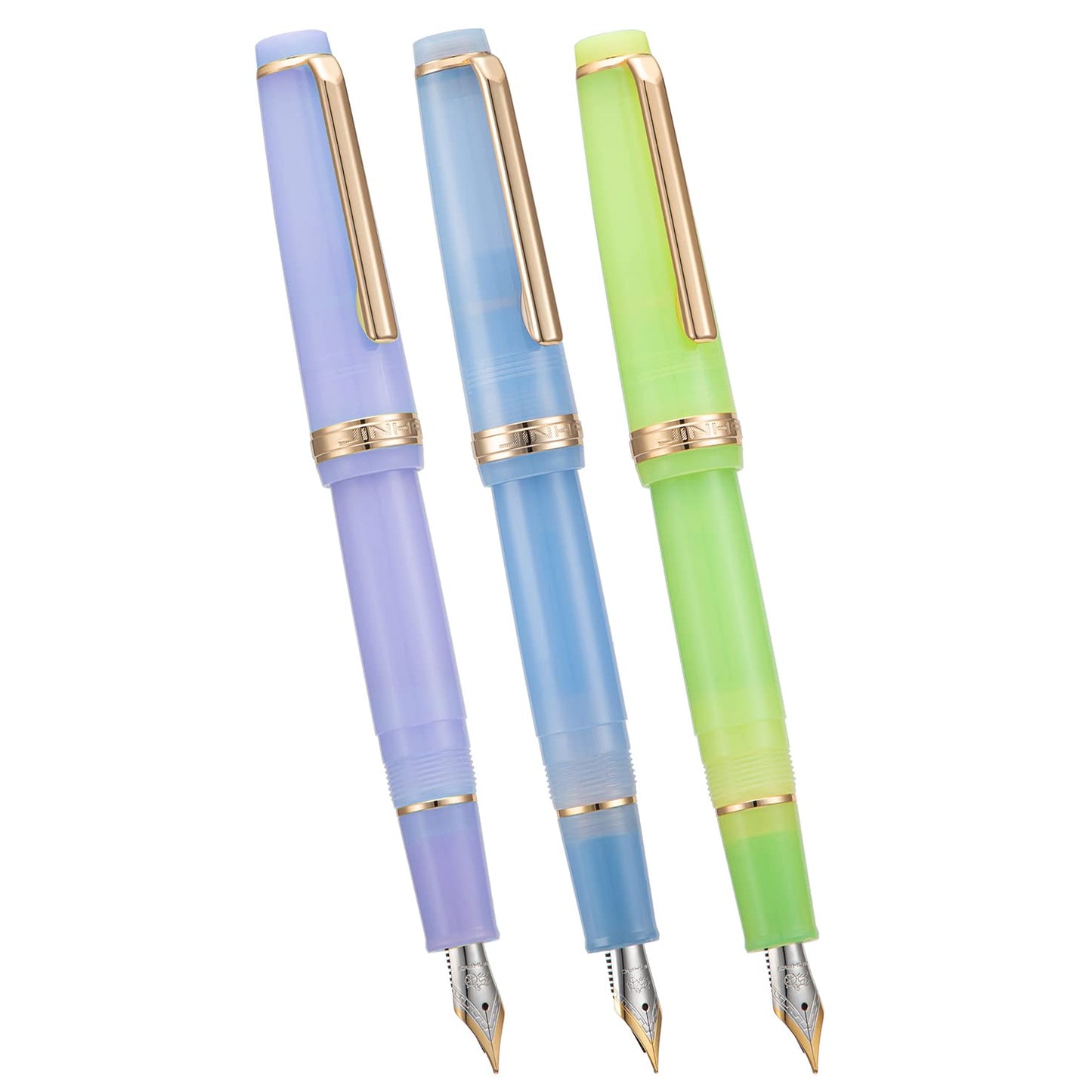 3 Pieces Jinhao 82 Fountain Pen Purple, Blue and Green Fine Nib Gold Trim with Converter Set