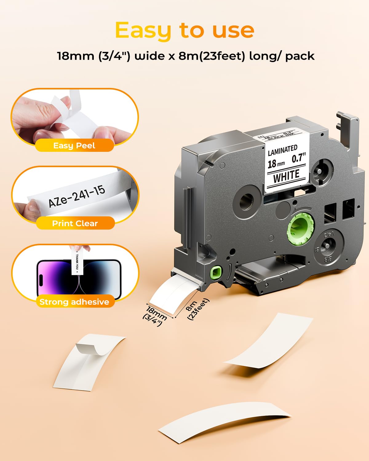 Replace for Brother Label Maker Tape 18mm 0.7 Inch Tz Laminated White