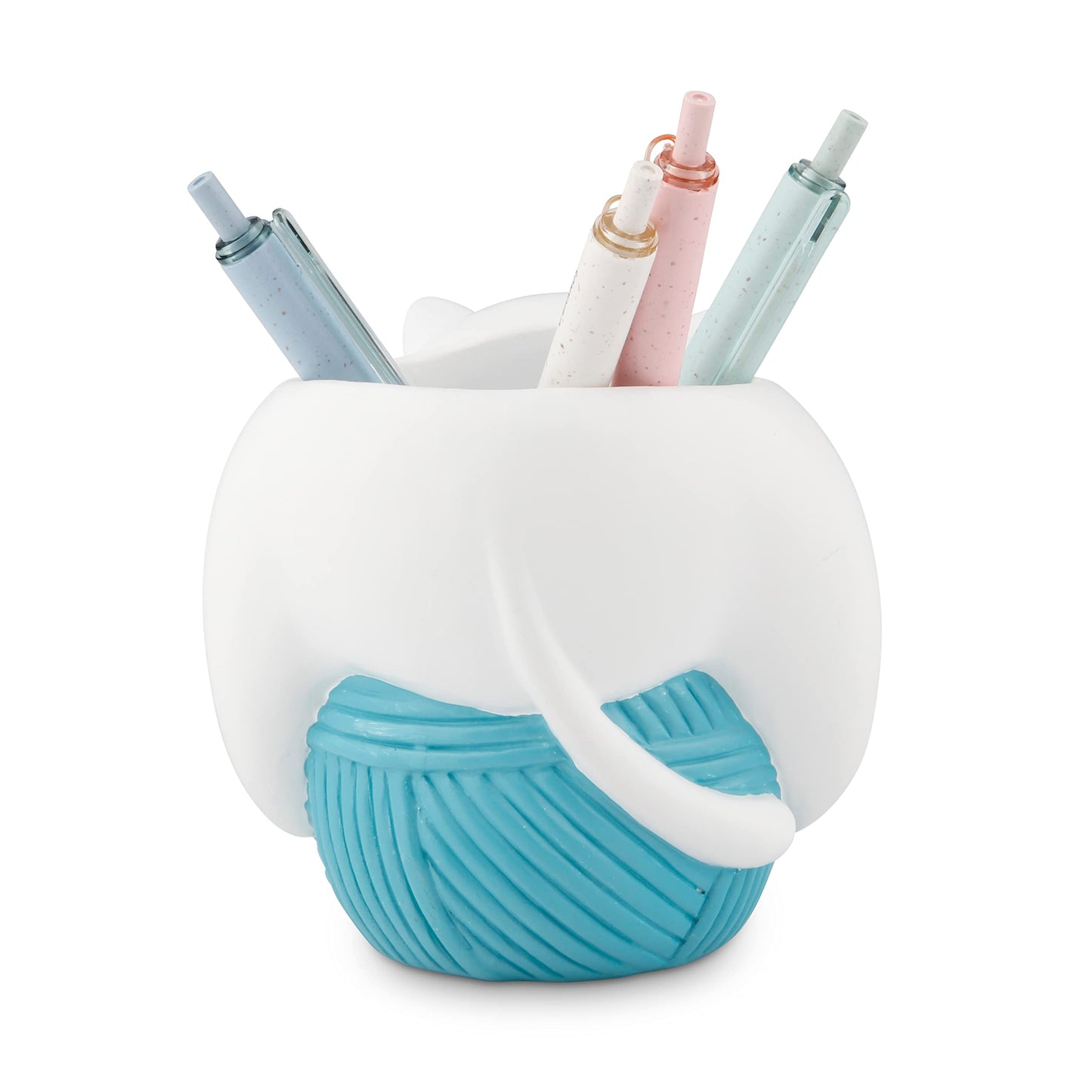 Chapman and Grand Relaxing Kitty Cat Pen Holder, White/Turquoise, Patented