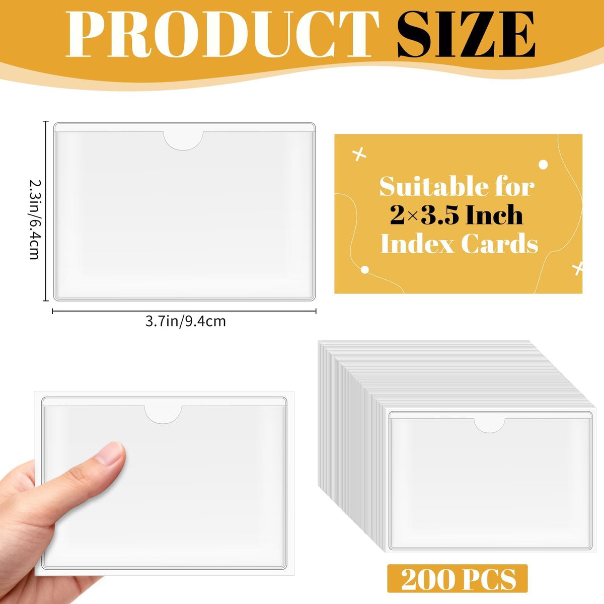 WYOMER 200 Pack Clear Self-Adhesive Business Card Pockets 3.7" x 2.3"