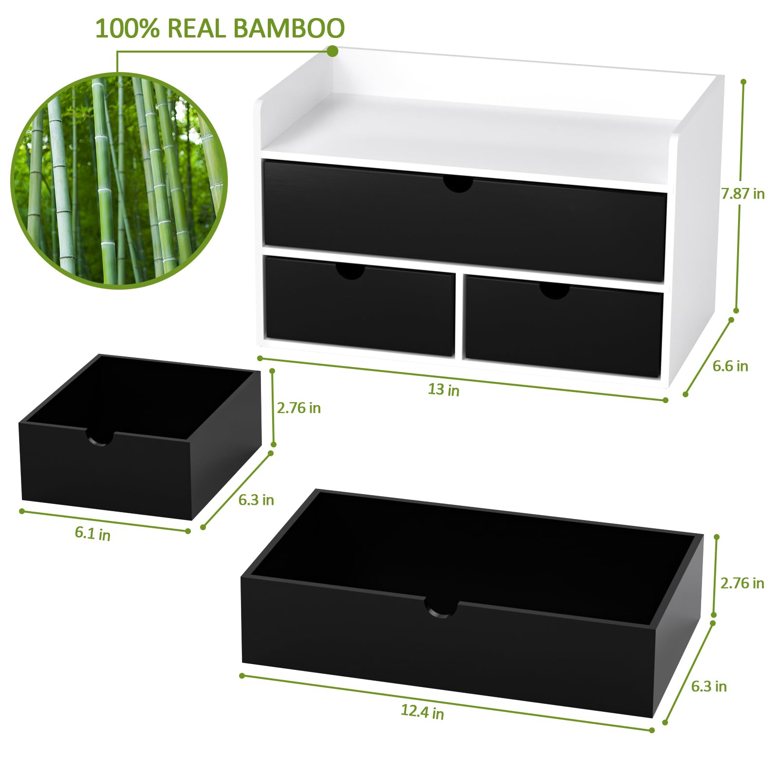 Bamboo Desk Organizer with Drawers, Desktop Storage for Office Supplies