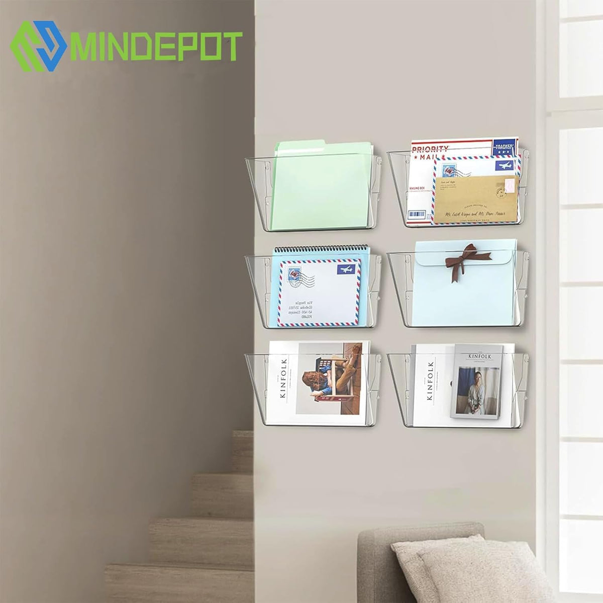 MINDEPOT 5 Pockets Acrylic Wall File Organizer Clear File Holder for Office
