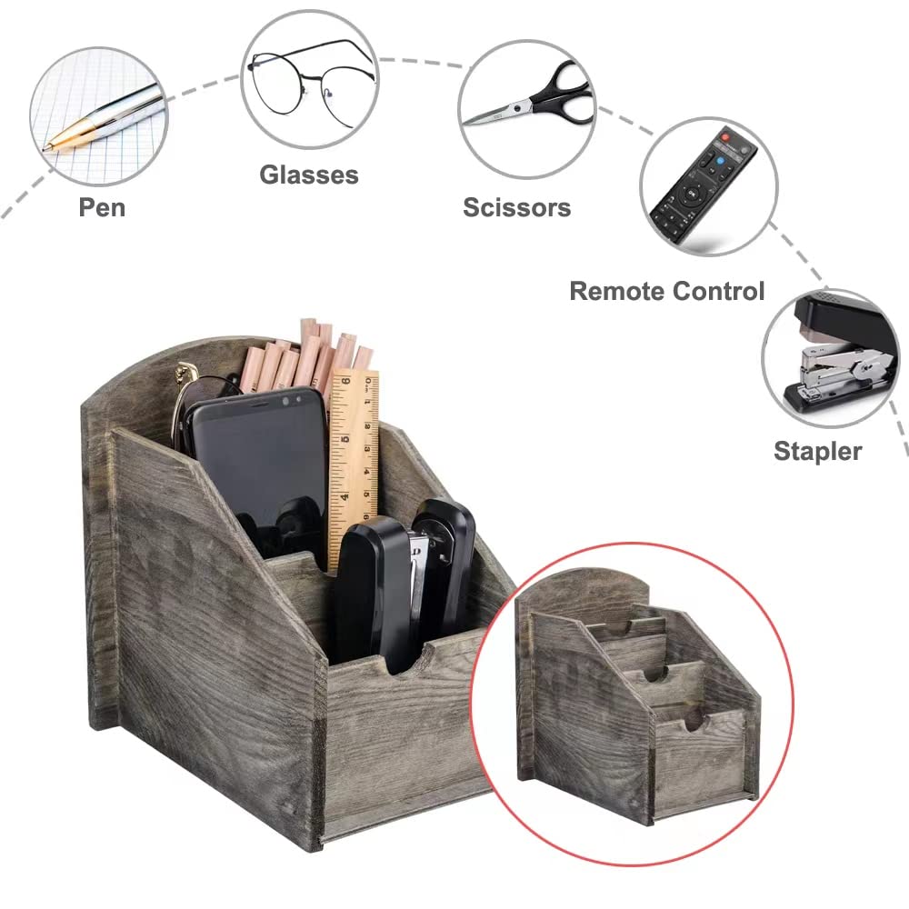 VERGOODR 3 Slot Rustic Wooden Remote Control Frame Media Organizer,Office Supply Storage,Magazine