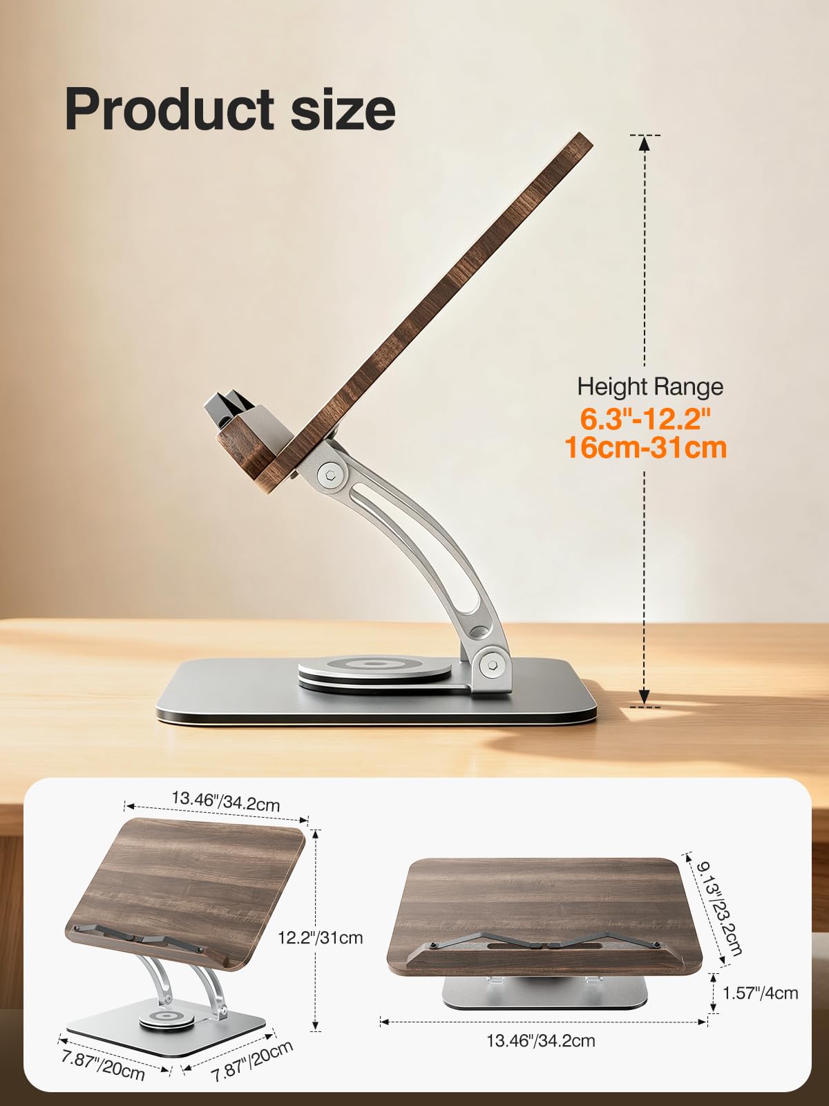 Tounee Adjustable Book Stand with 360° Swivel Base,Bright Silver