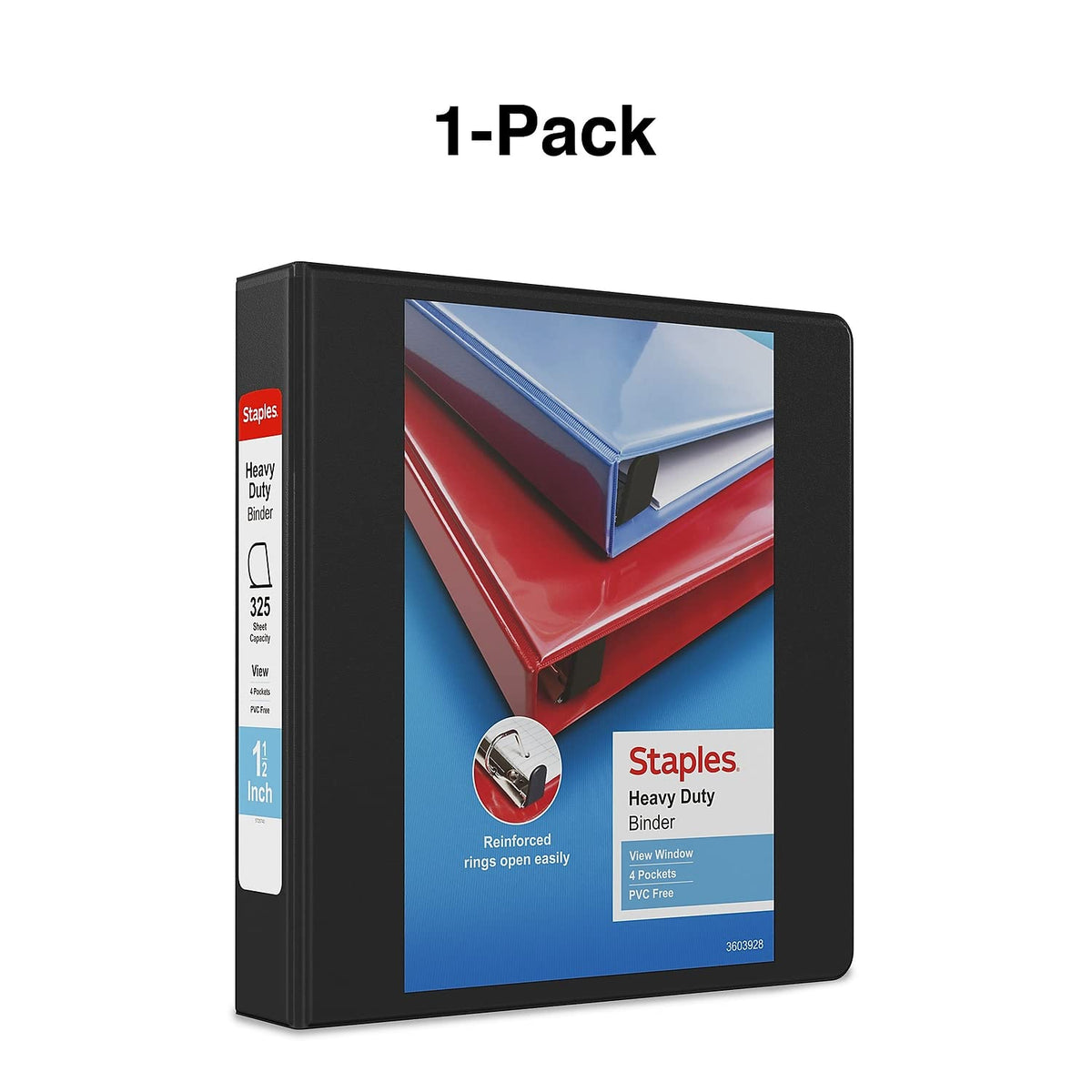 Staples Heavy‑Duty 1.5‑Inch 3‑Ring View Binder with D‑Rings, 4 Interior Pockets for Secure Document