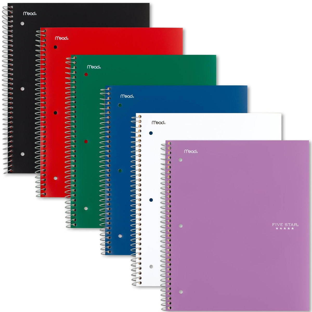 Five Star Spiral Notebook + Study App, 5 Subject, College Ruled Paper, Fights Ink Bleed, Water