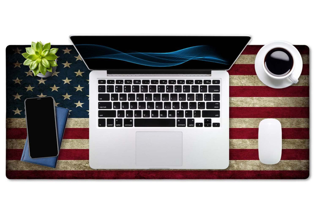 SSOIU Vintage American Patriotic US Flag Mouse Pad 35.5 X 15.7 Inch XXL Full Desk Mousepad Extended