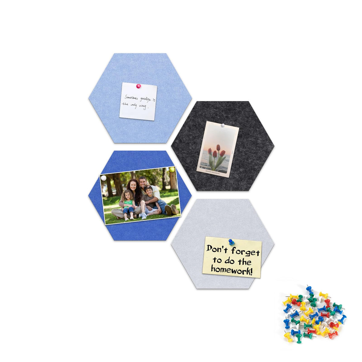 Uoisaiko 4 Pack Hexagon Felt Bulletin Board Tiles - 12" Large Thick Pin Board for Walls with 30