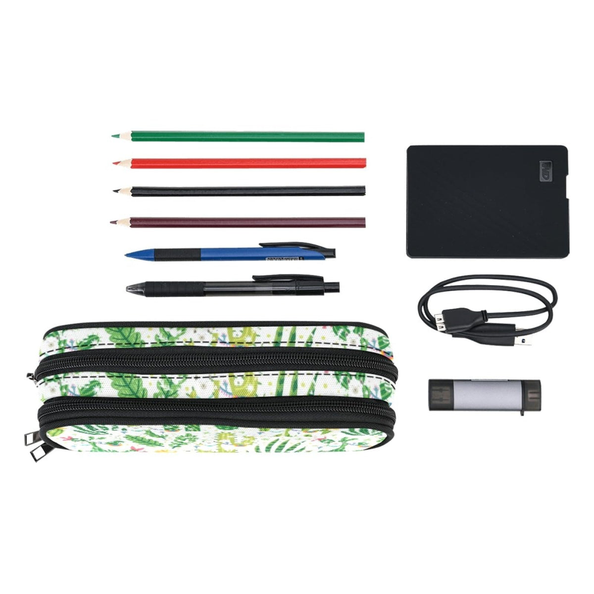 ANANGTEE Green Cactus Llama Pencil Case for Teen Girls Boys Alpaca 10x5
