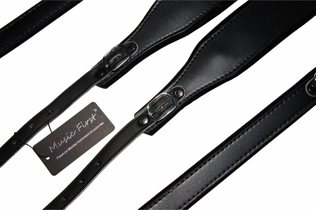 MUSIC FIRST Black Genuine Leather Super Wide Thick Comfortable 96 120 BASS Accordion Shoulder Strap