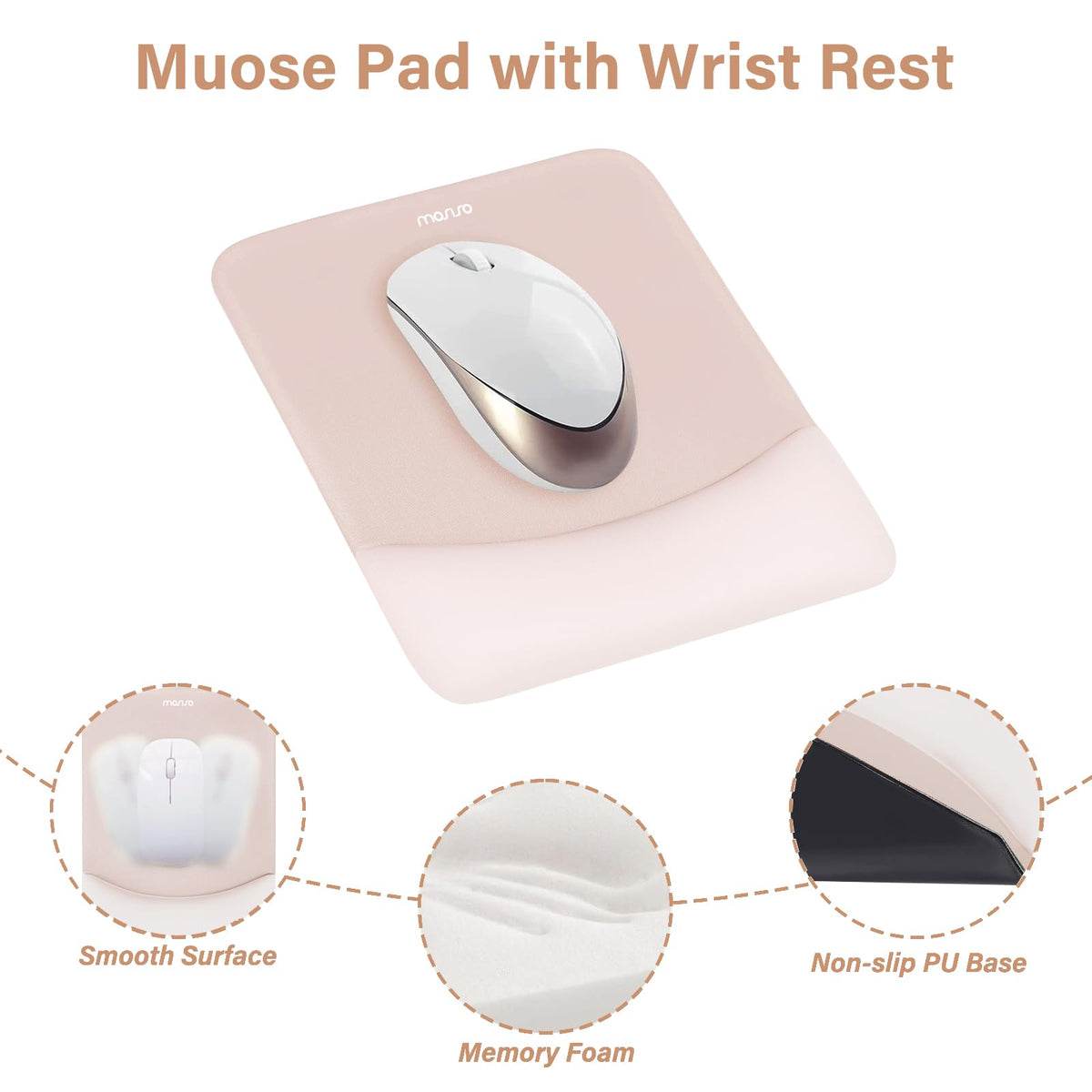 MOSISO Wrist Rest Support Mouse Pad & Keyboard Set, Apricot