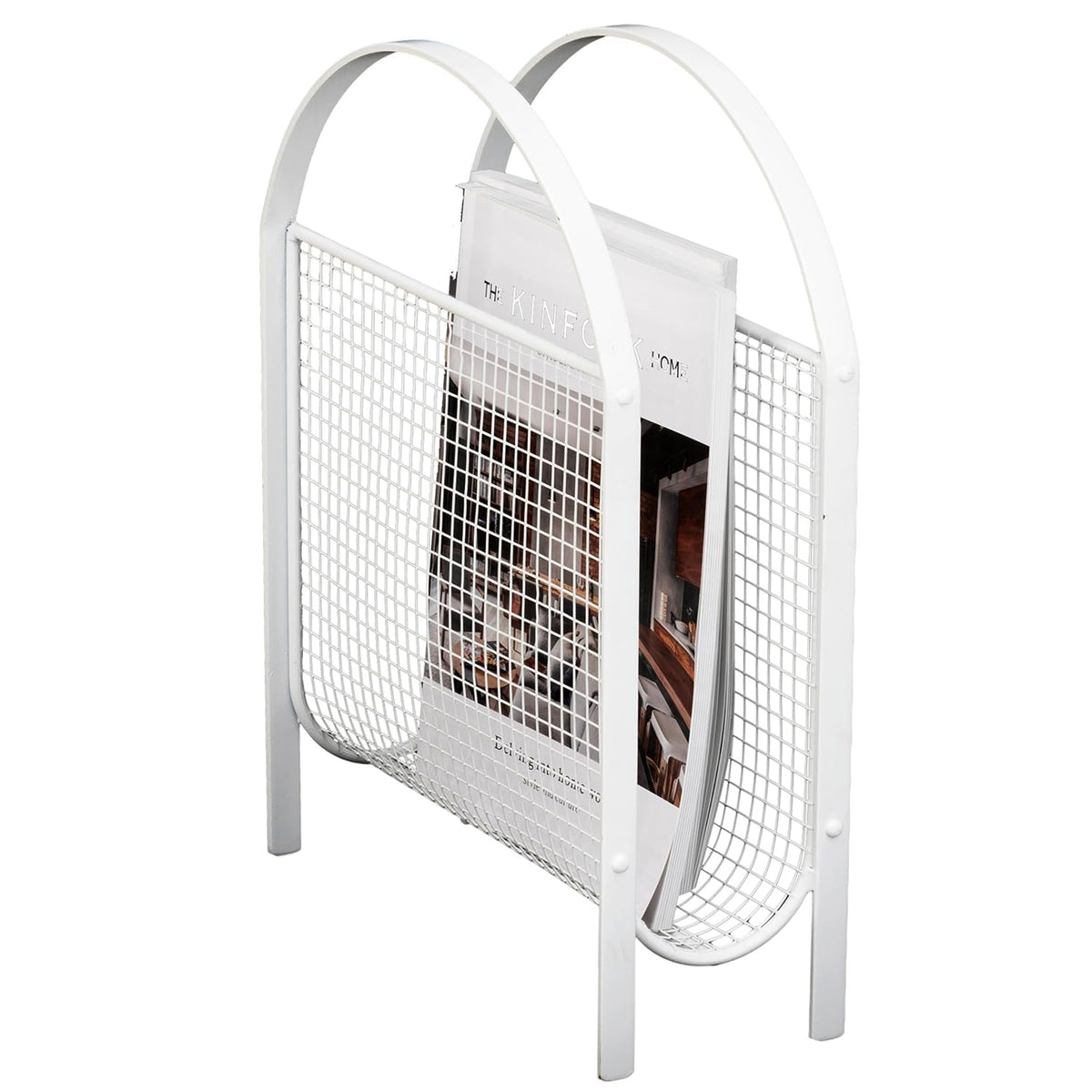 MyGift White Metal Mesh Magazine Rack, Mid Century Freestanding Holder