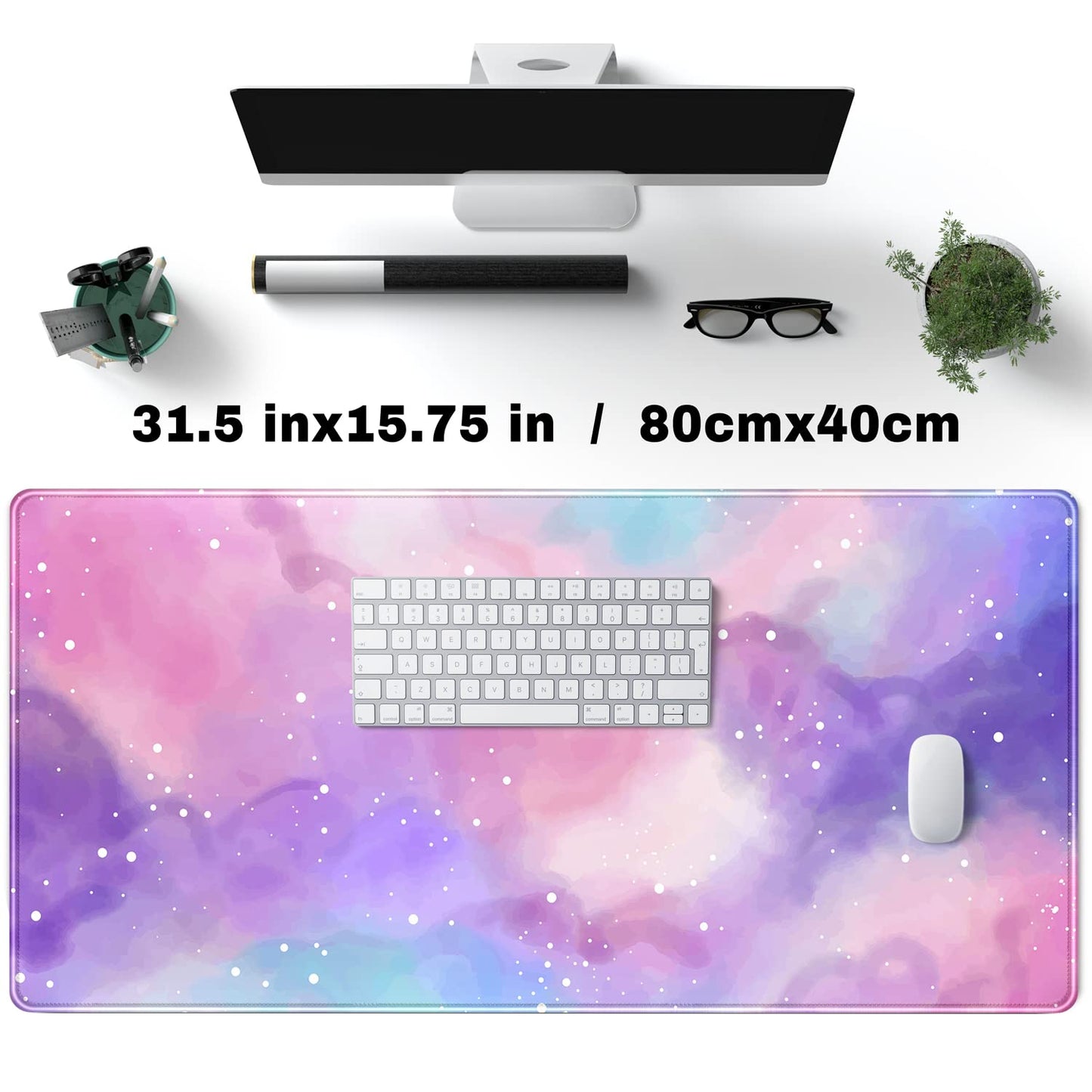 Desk Pad Purple Starry Sky Cute Gaming Mouse Pad Galaxy Gamer Girl Cute Pink Desk Decor Keyboard