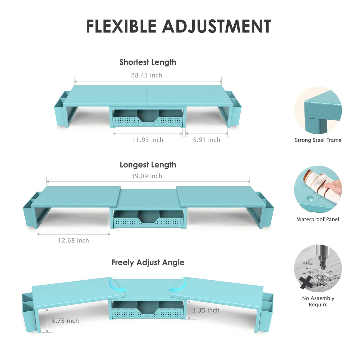 Desk Organizers and Accessories, Dual Monitor Stand Riser with Drawer and 2 Pen Holders, Desk Shelf