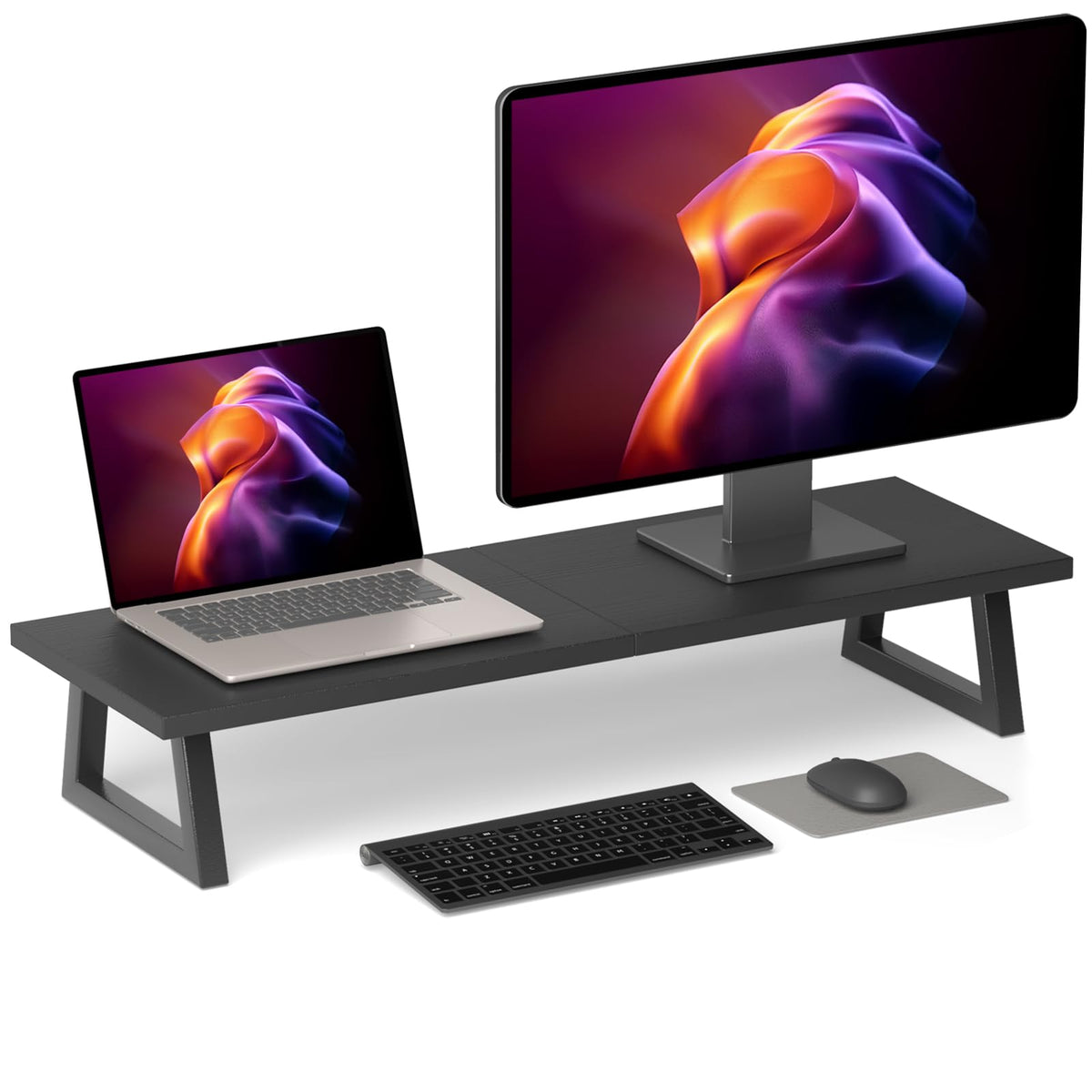 TEAMIX 31.5 inch Dual Monitor Stand Riser, TV Riser, Black Desk Organizer