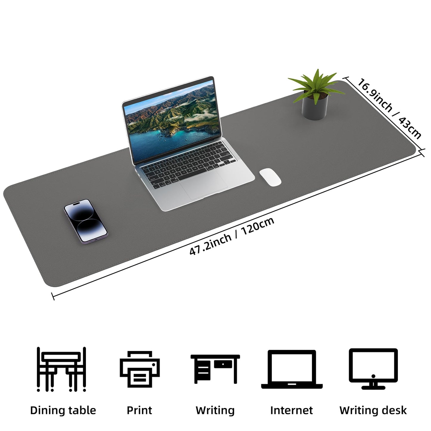AFIING Leather Desk Pad Protector, 47" x 17" Large Desk Mat with Natural Cork & PU Leather, Mouse
