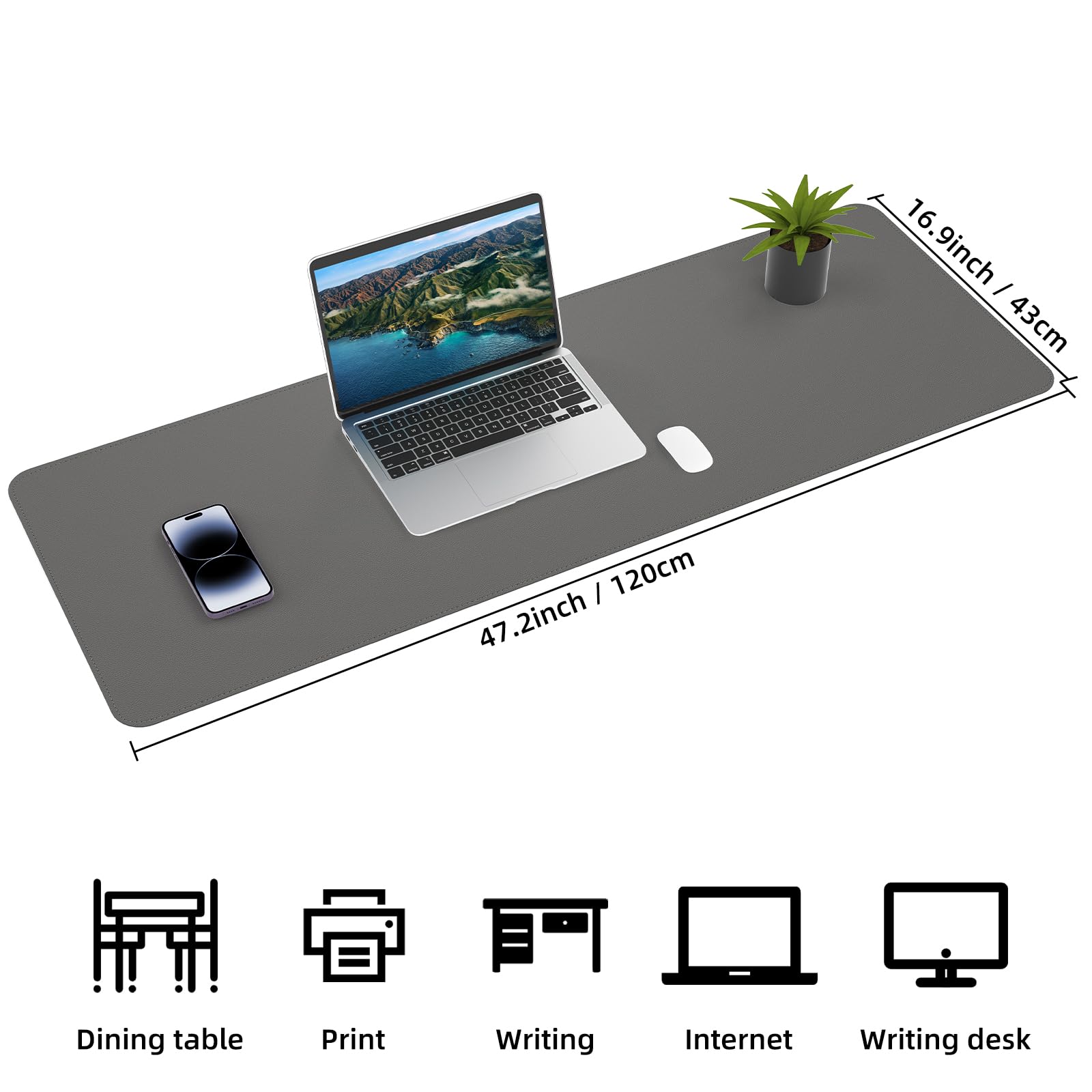 AFIING Leather Desk Pad Protector, 47" x 17" Large Desk Mat with Natural Cork & PU Leather, Mouse