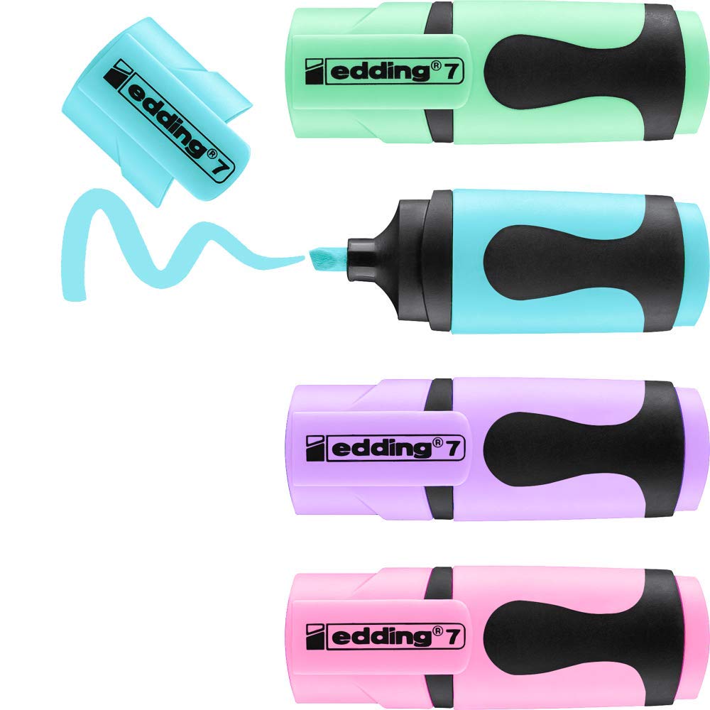 edding 7 mini highlighter set - pastel-kleuren - 4 highlightermarkers - beitelpunt 1-3 mm