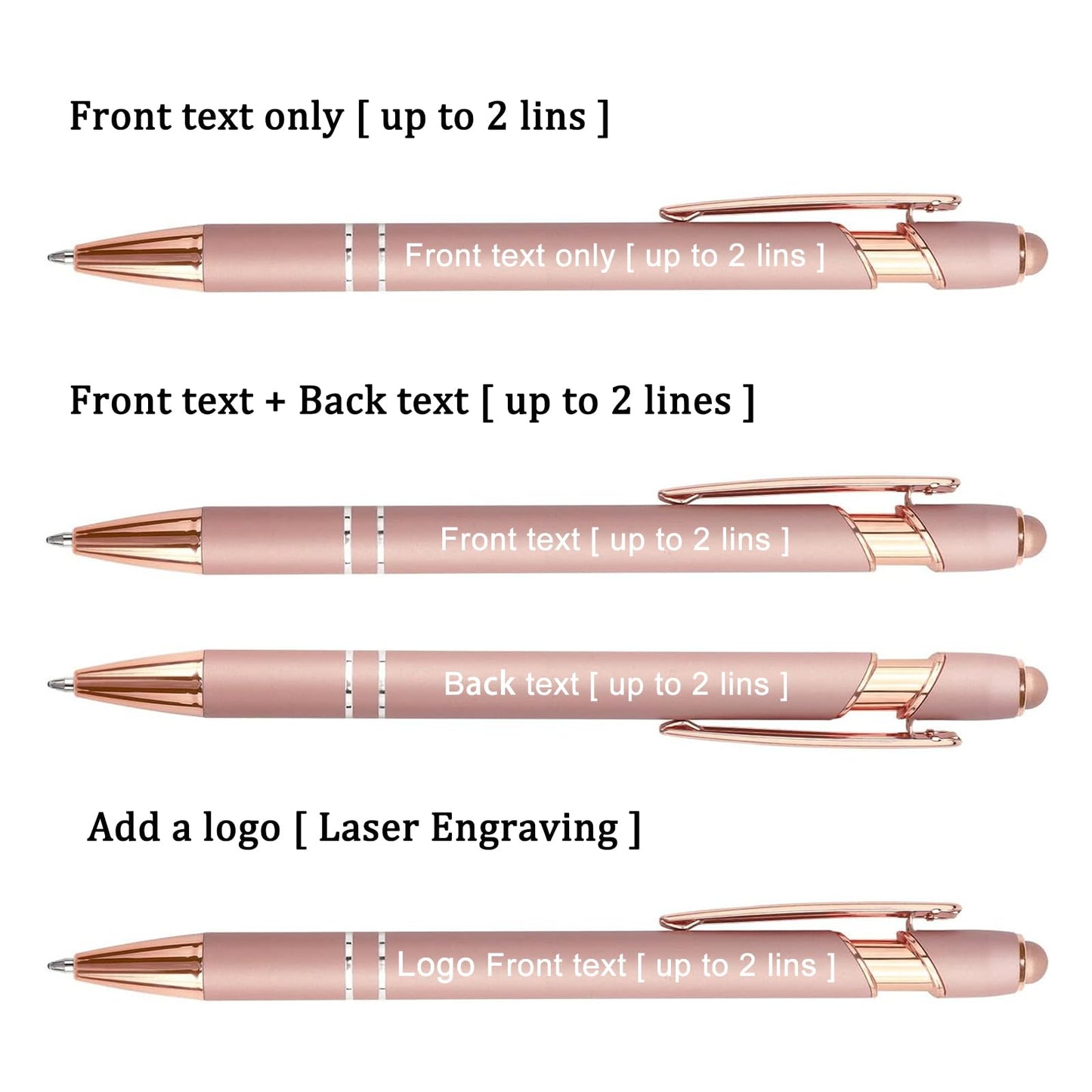 Schivity - Personalized Pens with Stylus - Custom Metallic Printed Name Pens with Black Ink