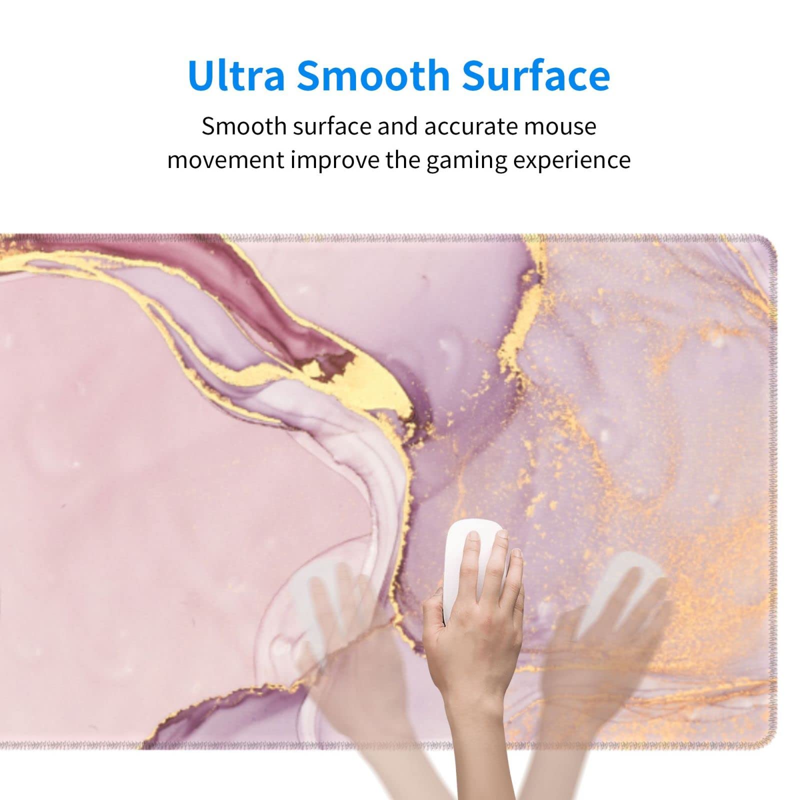 Rose Gold Marble Mouse Pad Abstract Pink Desk Mat 31.5x11.8 Inch Marbled Texture Non-Slip Rubber