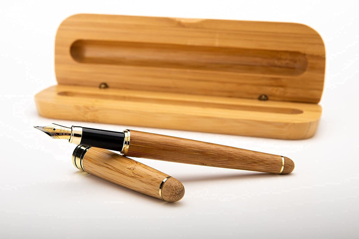 Dryden Designs Luxury Bamboo Fountain Pen with Ink Refill Converter and Matching Gift Case - Smooth