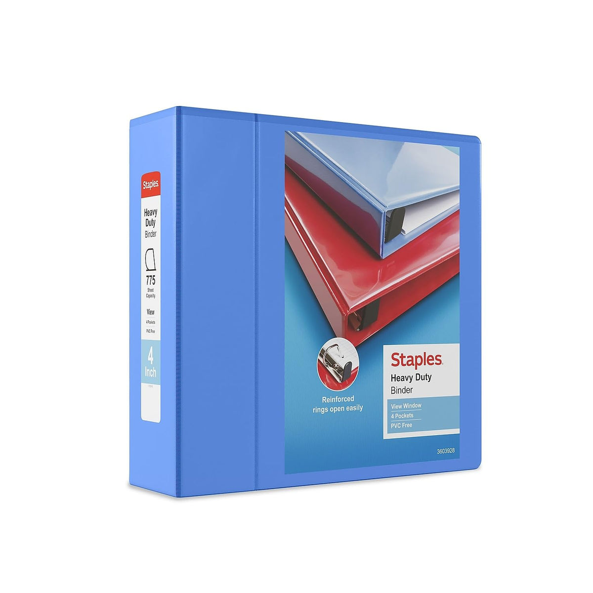 Staples Heavy-Duty 4-Inch 3-Ring View Binder, Periwinkle, D-Ring