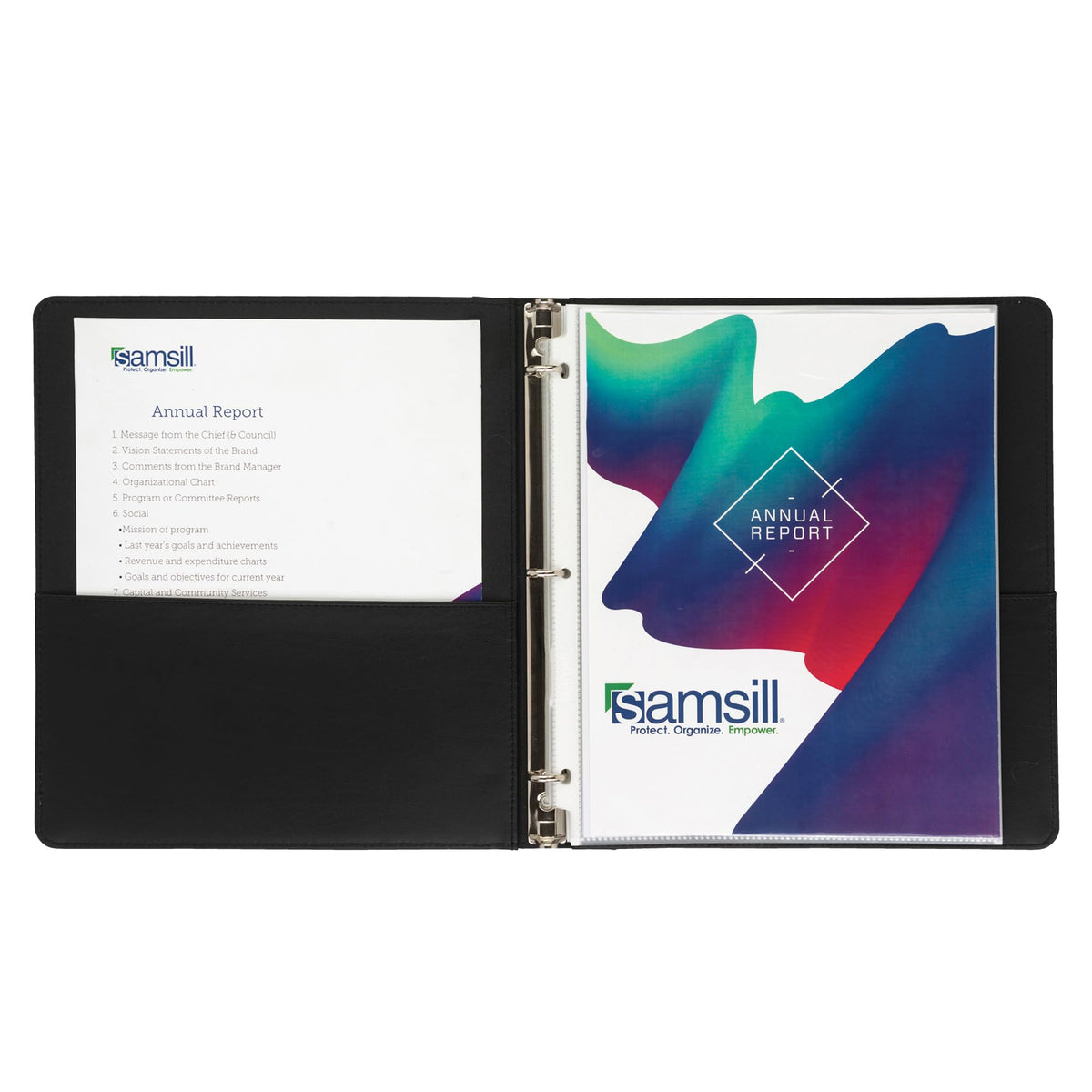 Samsill 0.5 Inch 3 Ring Binder, Leather, Black with Contrast Stitching, 8.5X 11 Inch, 3 Rings