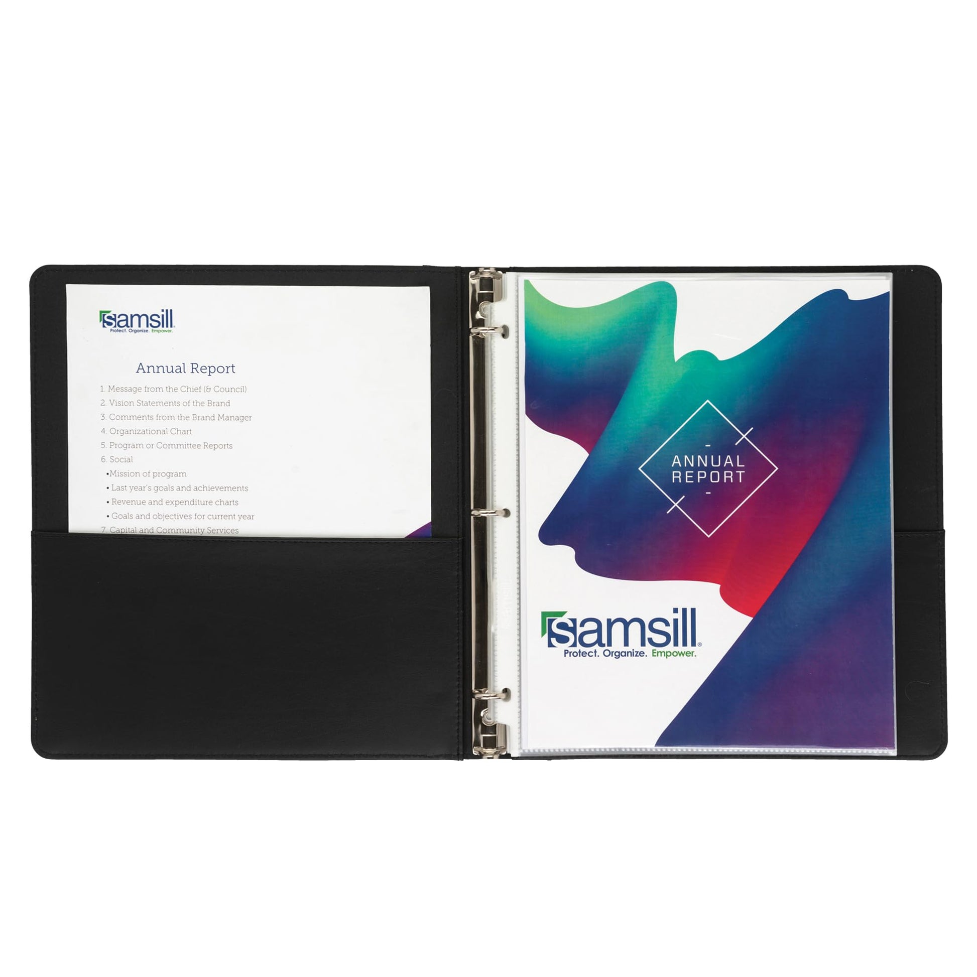 Samsill 0.5 Inch 3 Ring Binder, Leather, Black with Contrast Stitching, 8.5X 11 Inch, 3 Rings