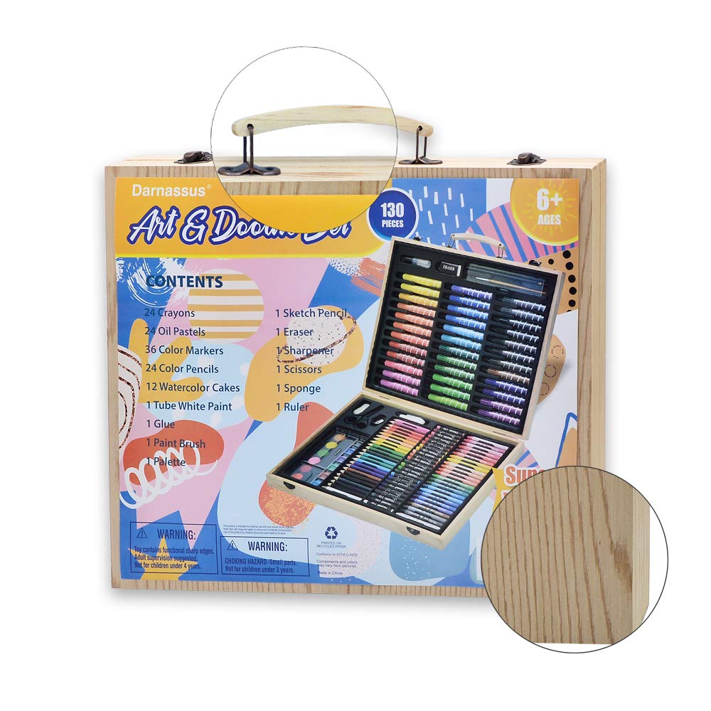 Darnassus 130-Piece Art Set, Deluxe Professional Color Set, with Compact Portable Wooden Case, Art