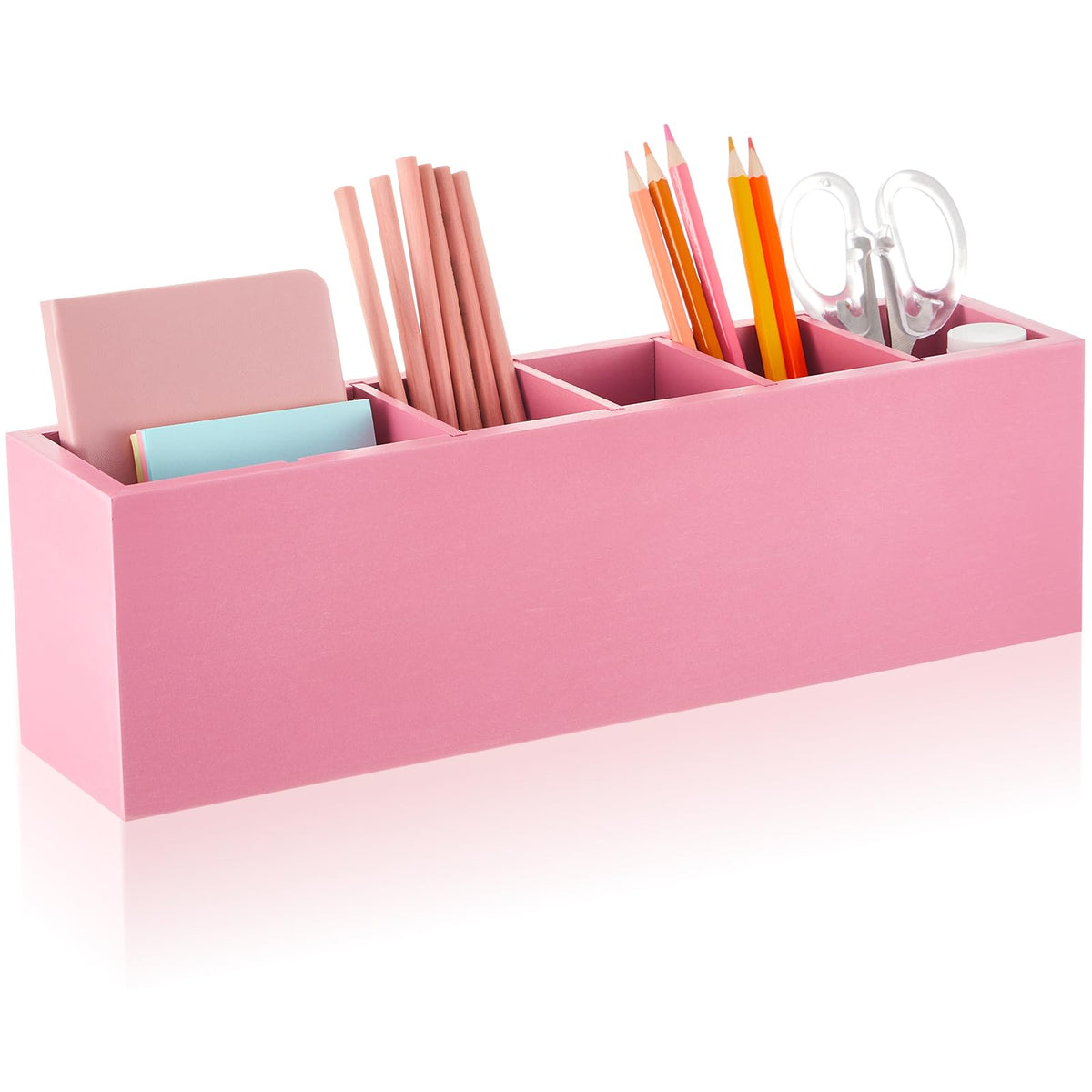 Jetec Wooden Pencil Pen Holder for Desk, Pink, 6 Compartments