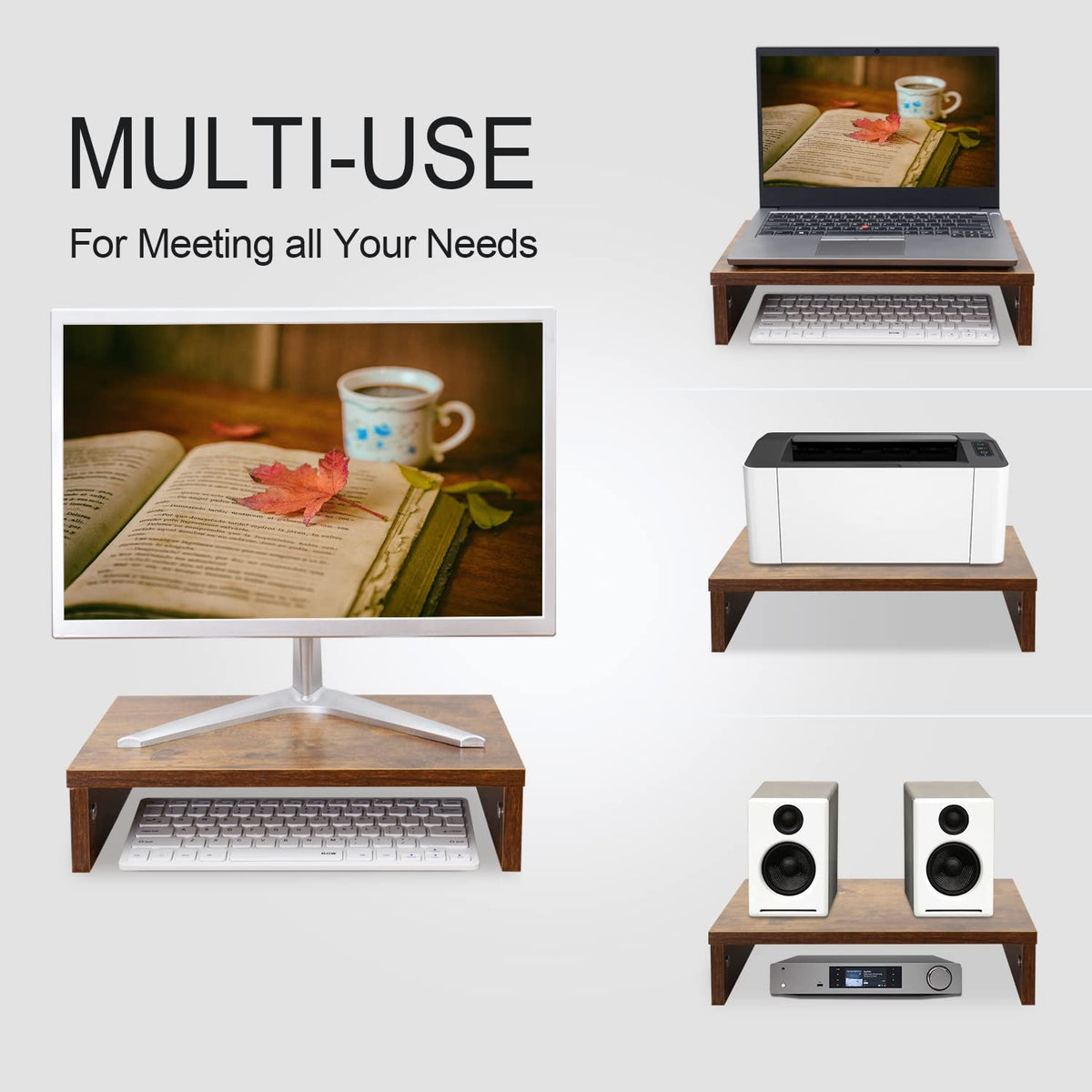 TEAMIX Wood Monitor Stand Riser for Desk - 14.2 inch, Small Laptop Stand
