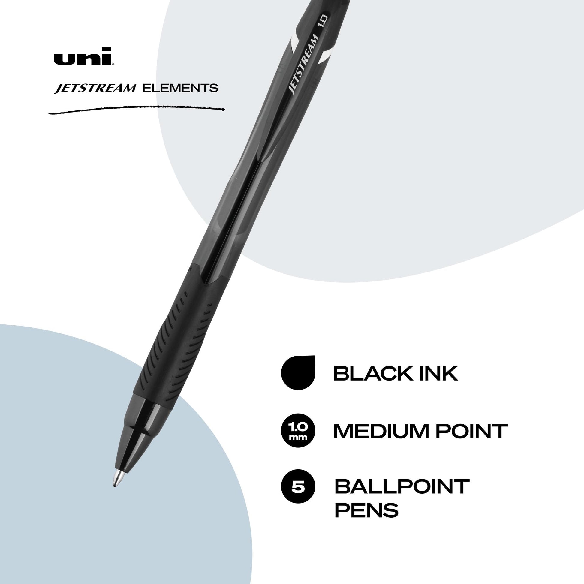 uniball™ Jetstream Elements Ballpoint Pens, 1.0mm, Black Ink, 5 Pack