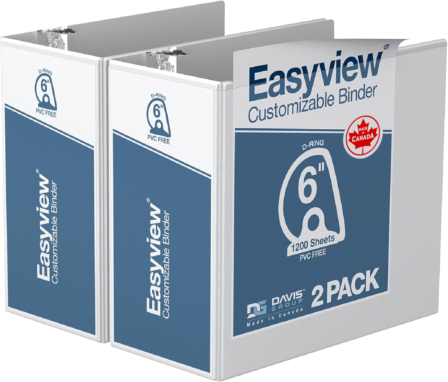 Easyview 3-Ring Binder, Clear-View Cover, 6" D Rings, White, 2 Pack