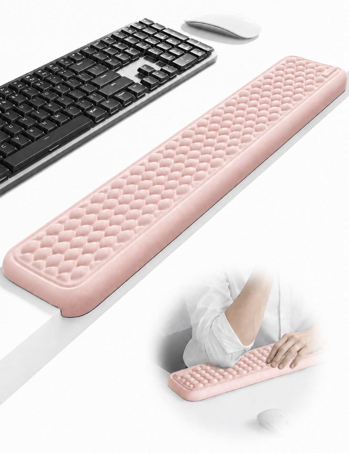 Vaydeer Ergonomic Full-Length L-Shaped Elbow Rest Pad, Desk Edge Pad, Pink