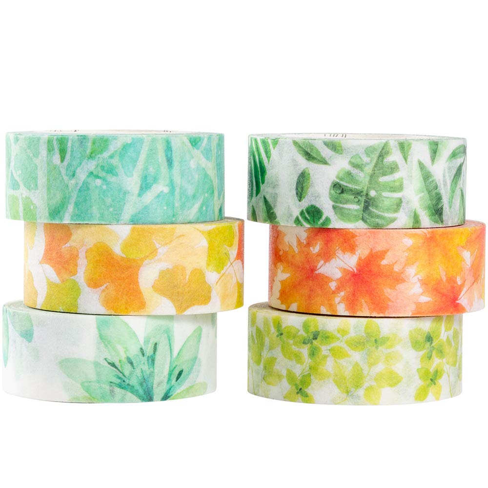 YUBBAEX Lush Plants Washi Tape Set 6 Rolls Floral Masking Decorative Tapes 15mm Wide (Feeling of