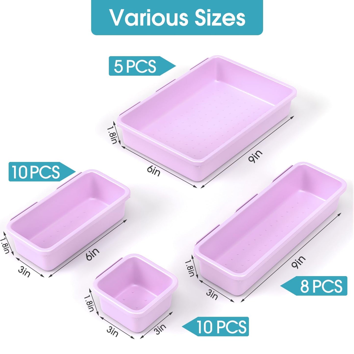 33 PCS Drawer Organizer Set, 4 Size Makeup Drawer Divider Organizer With Non-Slip Pads