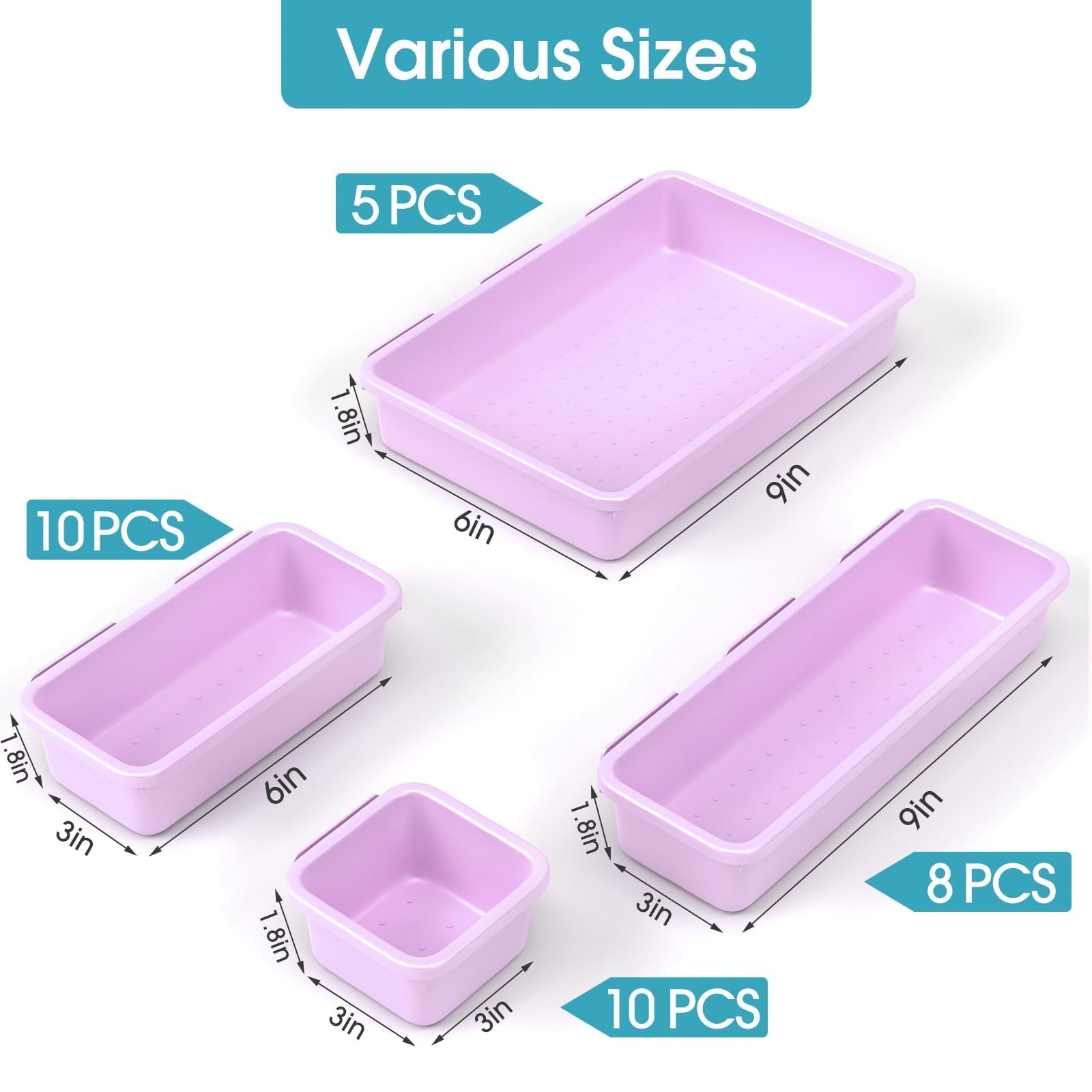 33 PCS Drawer Organizer Set, 4 Size Makeup Drawer Divider Organizer With Non-Slip Pads