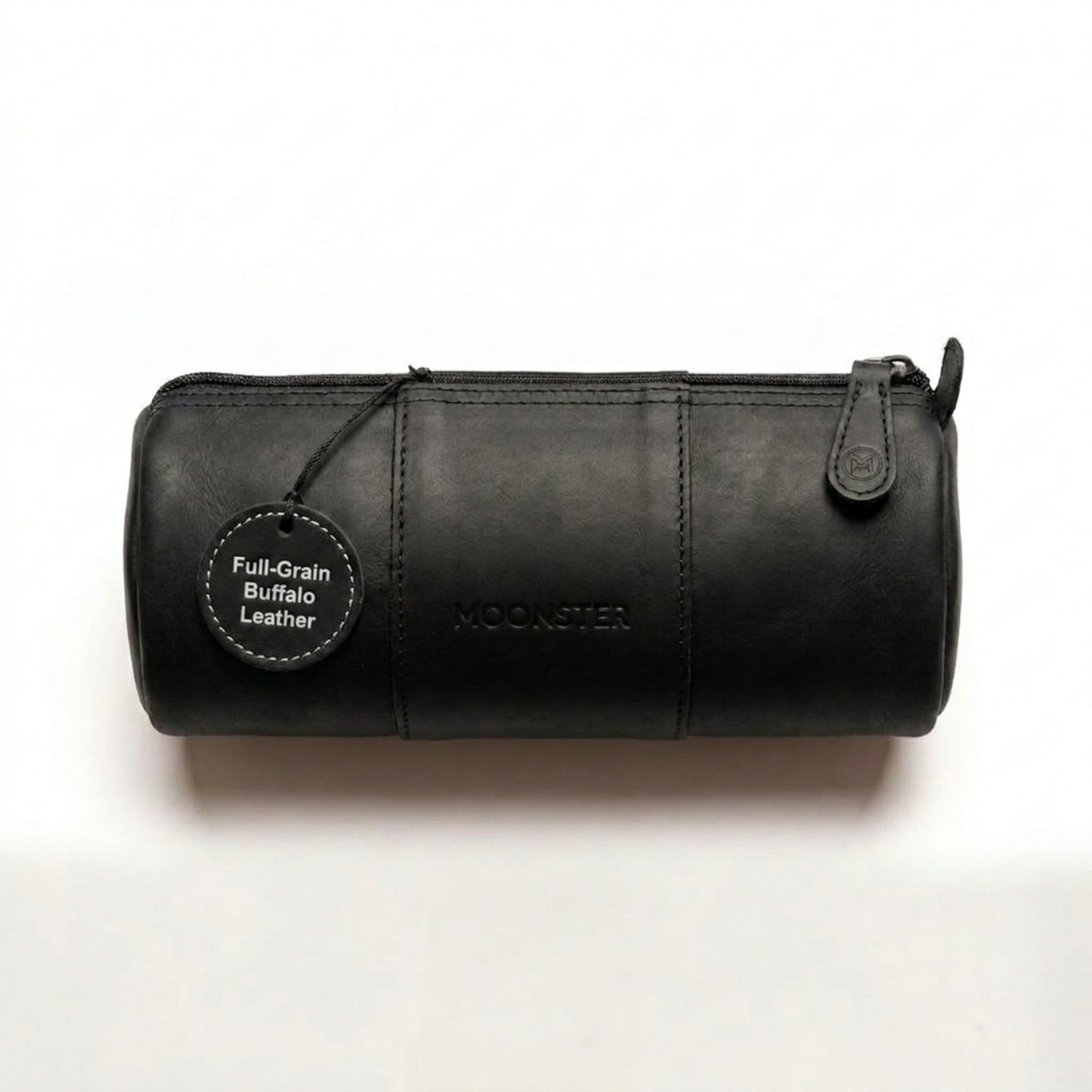 moonster Full-Grain Buffalo Leather Pen Case, 8x4 Inch, YYK Zipper, Linnen Interior, 6" Stainless