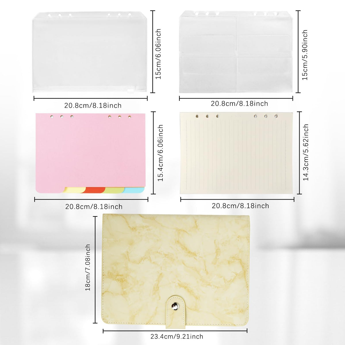 FYY A5 Binder Refillable Planner Notebook 6 Ring, Marble Yellow