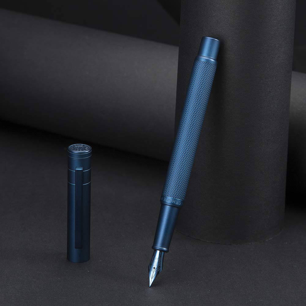 Hongdian 1851 Dark Blue Forest Fountain Pen Medium Nib, Classic Design with Converter and Metal Pen