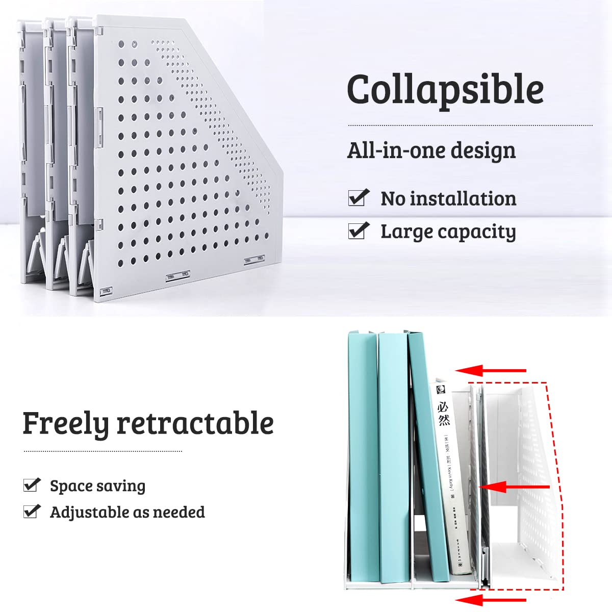 SAYEEC 2Pcs Collapsible Plastic Magazine File Holder Vertical Binder Storage Organizer for Desk