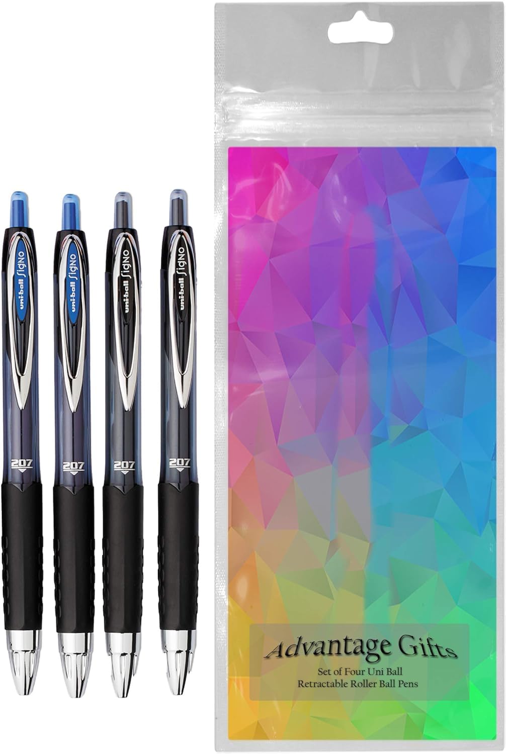 Advantage Gifts Signo 207 Roller Ball Retractable Gel Pens, Medium Point (0.7mm), Black And Blue
