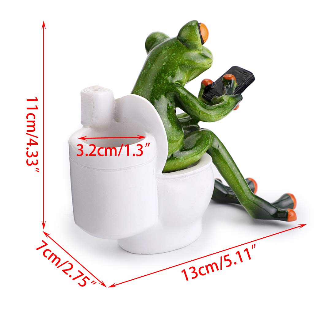 JUXYES Texting On Toilet Frog Figurines Collectibles for Home Office Decor