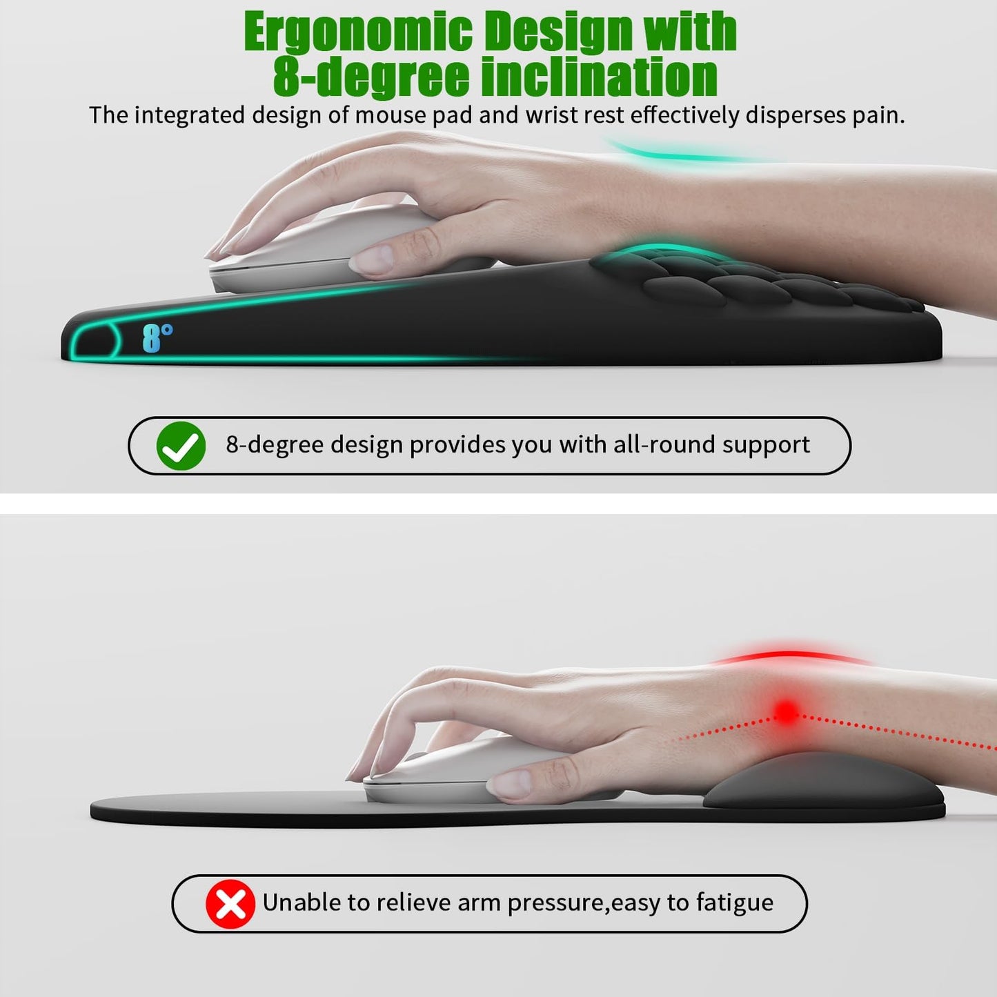 VAGAU Ergonomic Mouse Pad with Wrist Support, Wrist Rest Pain Relief Black