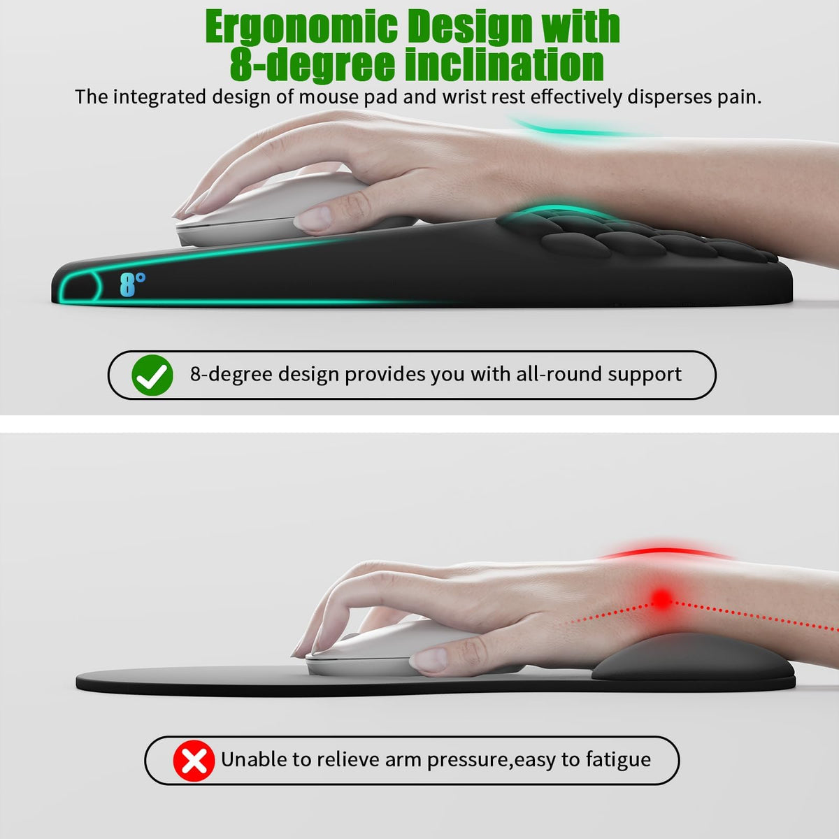 VAGAU Ergonomic Mouse Pad with Wrist Support, Wrist Rest Pain Relief Black